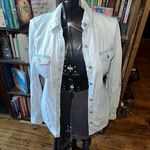 Sonoma distressed light wash button down XS shirt
